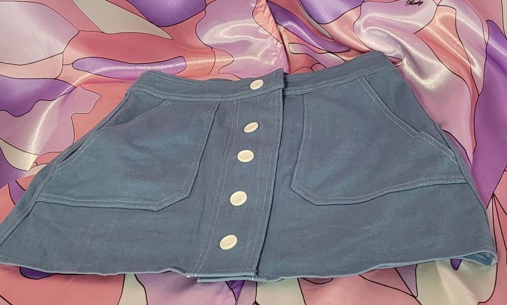 Women's Navy Blue Denim Mini Skirt Size Extra Small XS Party Buttons Jfashion